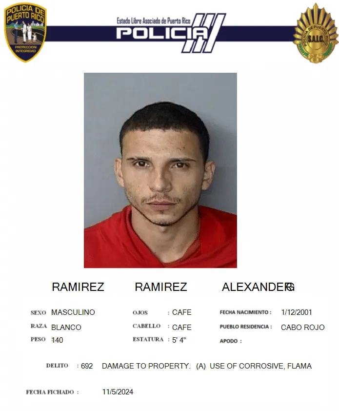 Arresto de Alexander Ramírez por Incendio y Daños Agravados en Cabo Rojo