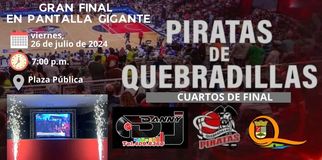En pantalla gigante hoy viernes el último juego de los cuartos de final del BSN del equipo Piratas de Quebradillas