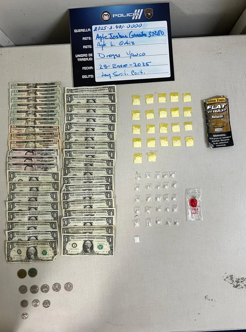 Operativo antidrogas en Yauco: tres arrestados y decomiso de cocaína, crack y dinero en efectivo