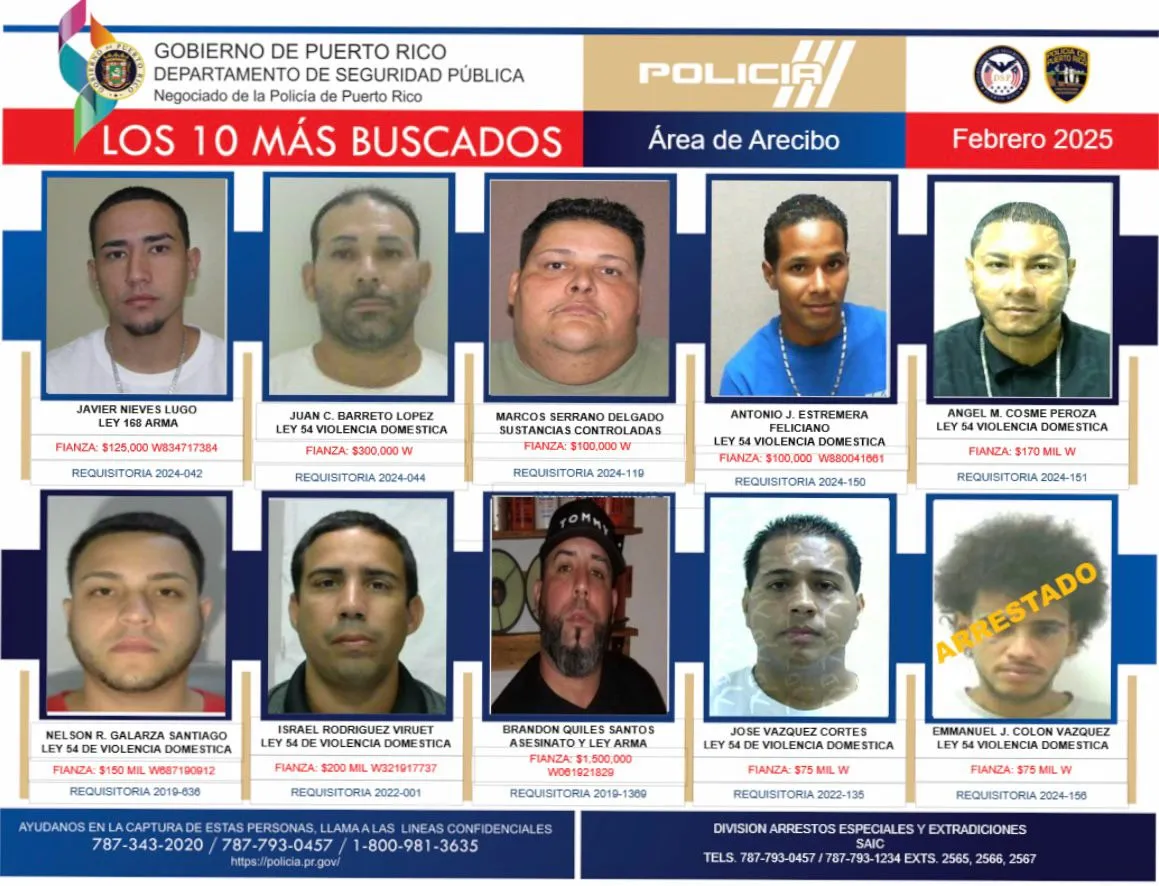 Diligencian orden de arresto y arrestaron a uno de los 10 más buscados del área de Arecibo
