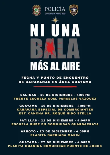 La Policía de Puerto Rico exhorta a la ciudadanía a no disparar al aire, en su campaña anual  “Ni una bala más al Aire”
