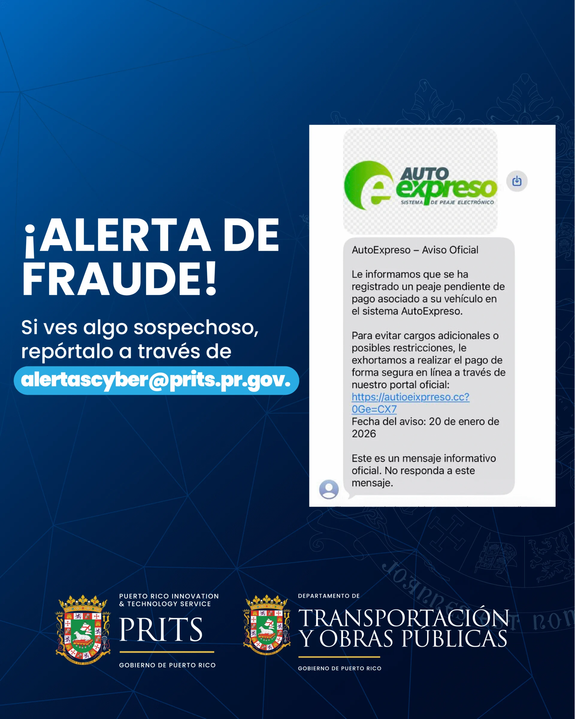 PRITS advierte a la ciudadanía sobre modalidad de fraude mediante mensajes de texto falsos