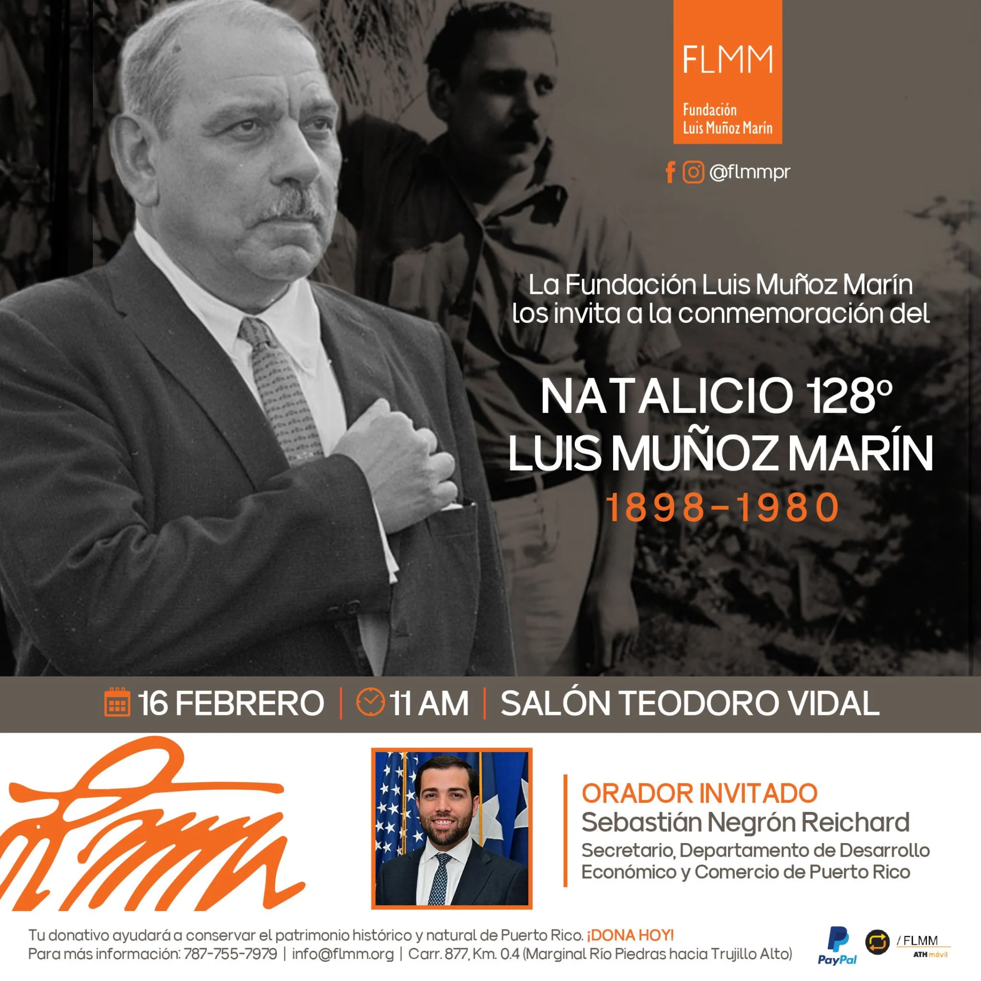 Fundación Luis Muñoz Marín conmemora el natalicio 128 de su fundador con mensaje del secretario del DDEC