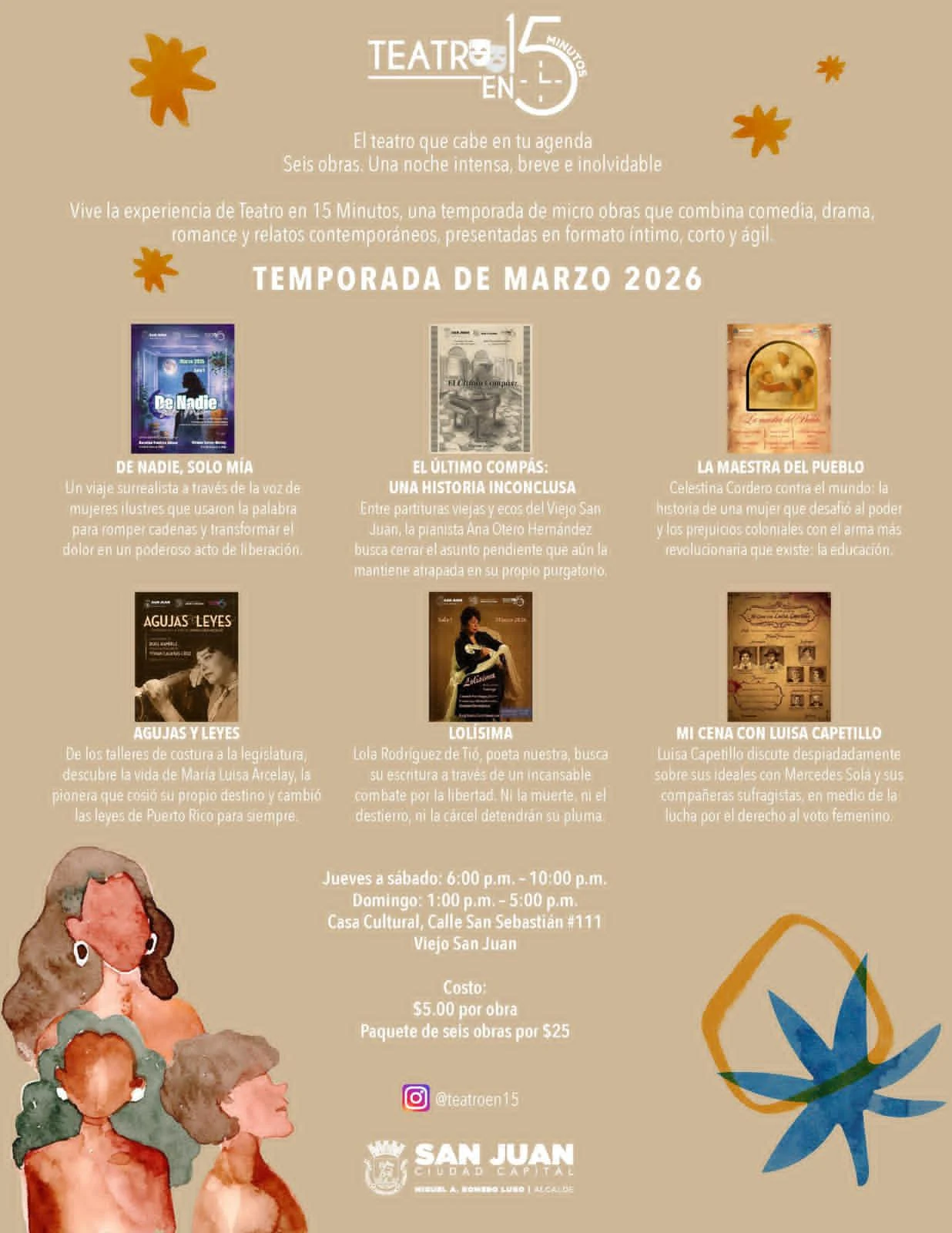 Teatro en 15 minutos presenta temporada de marzo inspirada en mujeres ilustres puertorriqueñas