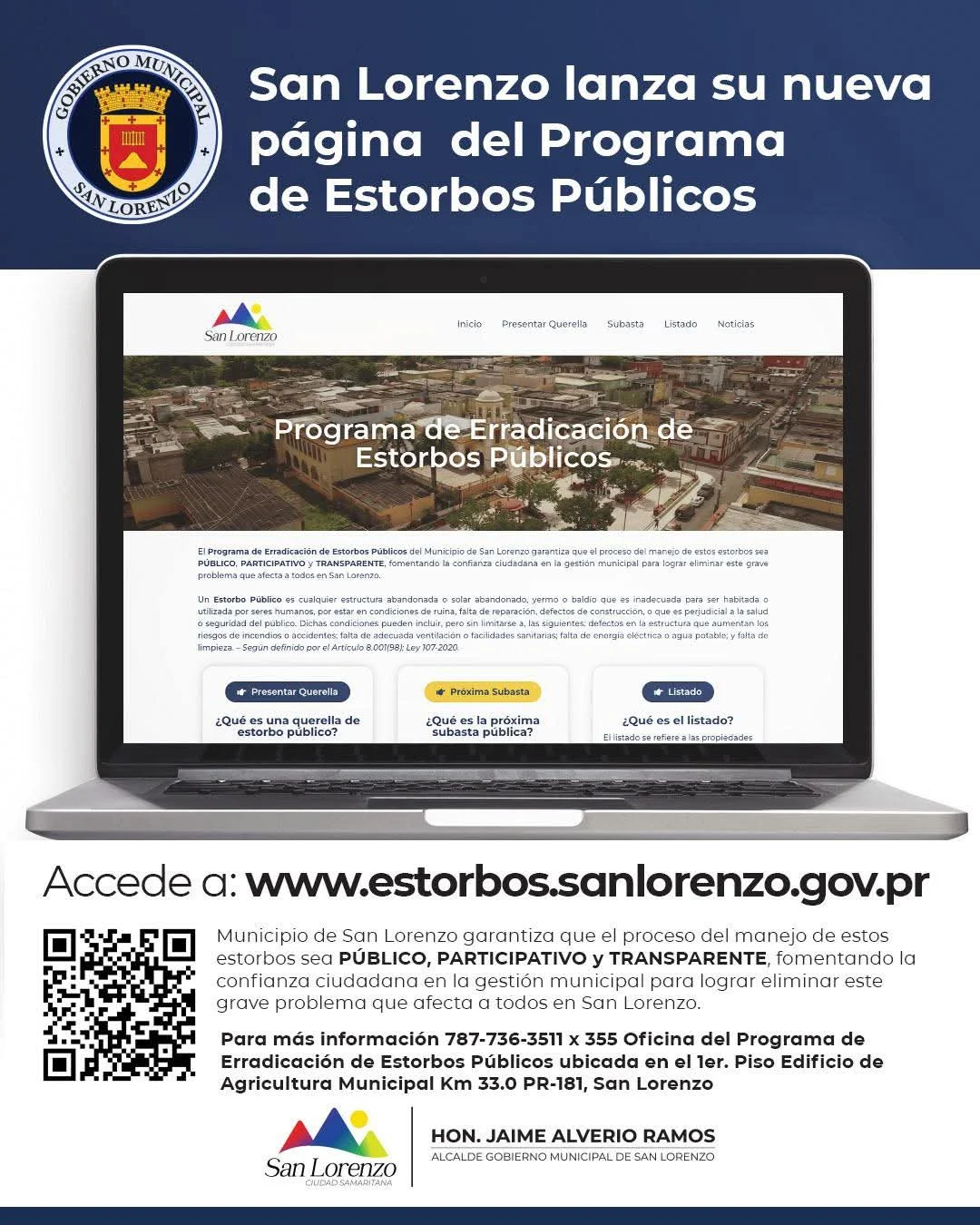Alcalde de San Lorenzo lanza página digital sobre estorbos públicos y refuerza la transparencia en el proceso