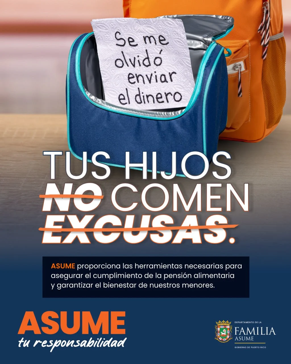 ASUME lanza “Tus hijos no comen excusas” para promover el cumplimiento del sustento de menores