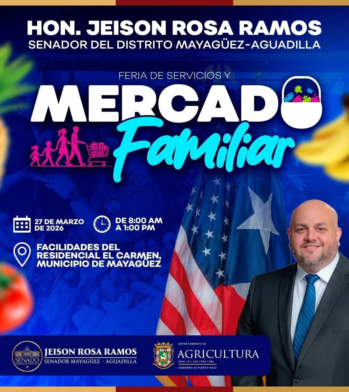 Senador Jeison Rosa Ramos invita a la comunidad a la Feria de Servicios y Mercado Familiar en Mayagüez
