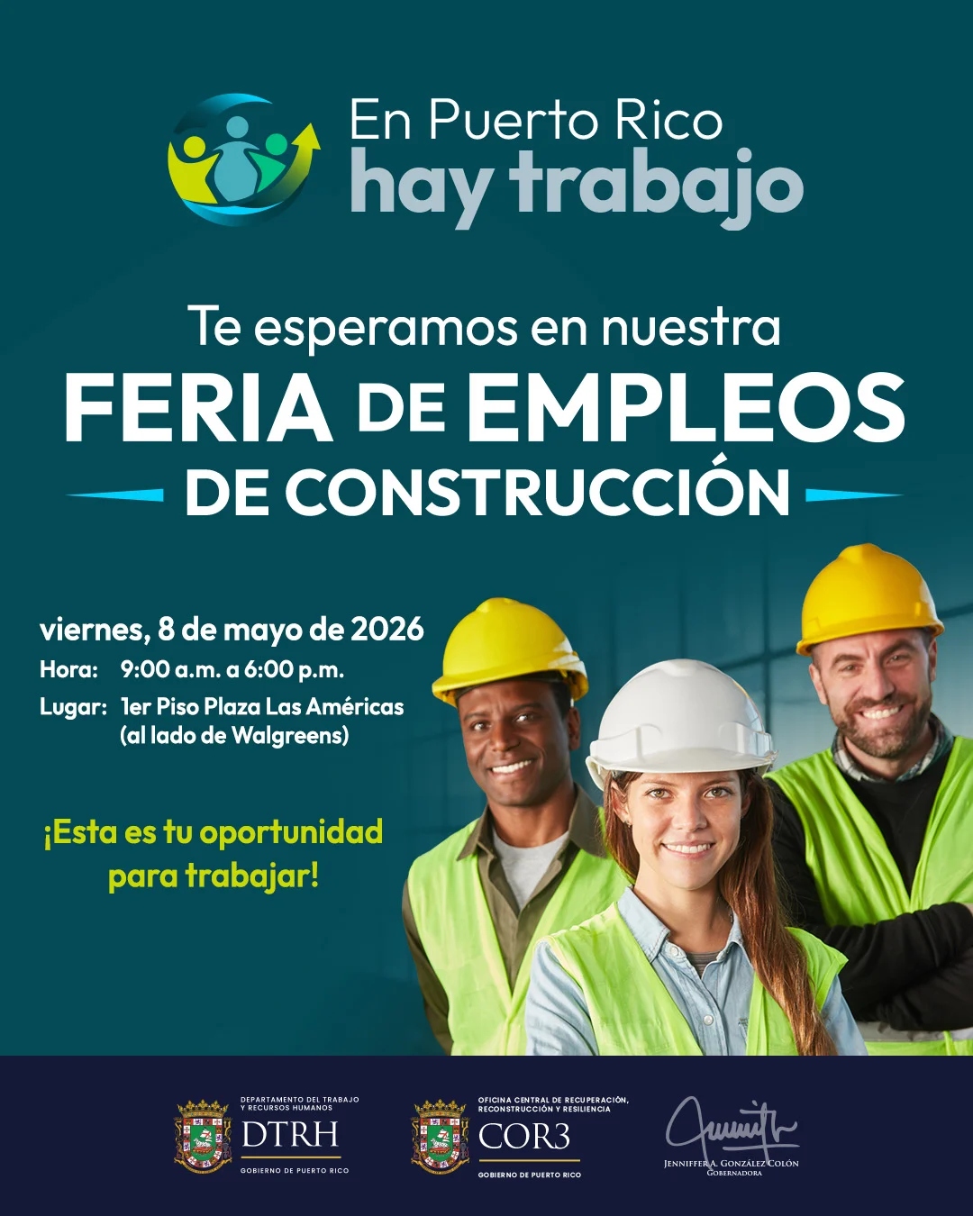 Departamento del Trabajo anuncia feria de empleos en la construcción con sobre mil vacantes