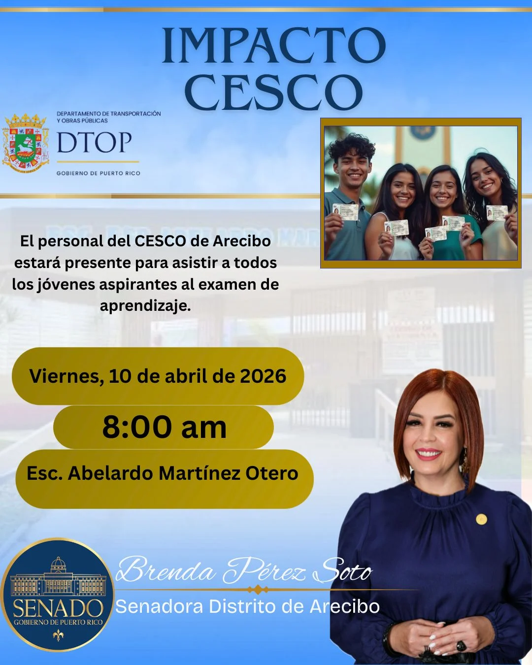 Estudiantes podrán obtener licencia de aprendizaje directamente en sus escuelas en Arecibo