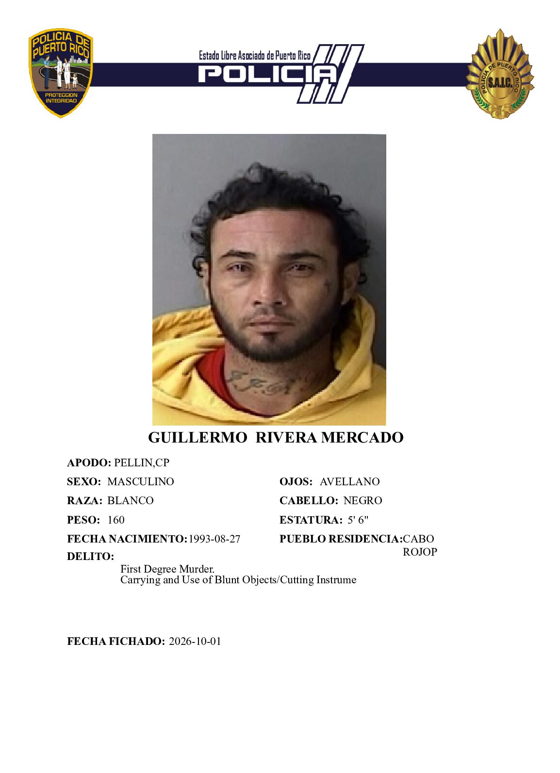 Fianza de $600 mil contra hombre imputado de asesinato en Cabo Rojo.