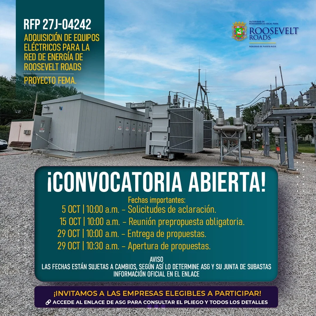Roosevelt Roads abre convocatoria para modernizar su infraestructura eléctrica con fondos de FEMA