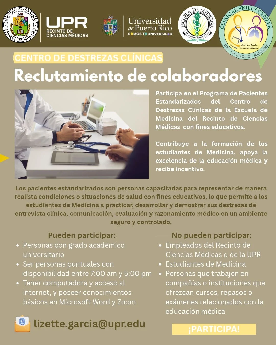 Escuela de Medicina de la UPR busca participantes para simular pacientes y ofrece incentivo económico